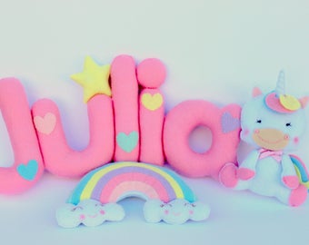 Unicorn baby decor, banners for nursery, Felt name banner, unicorn nursery decor, rainbow, unicorn felt letter, personalized banner,  name