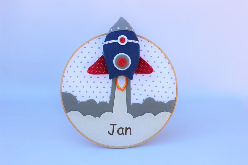 Space Nursery Personalized Frame Rocket Ship Baby Name Image 0