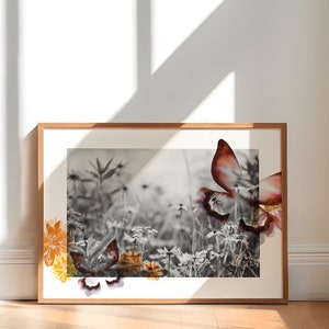 Butterfly Nursery Print, Girl&#39;s room wall art, Watercolor butterfly wall art, Black and white nature photography, Boho nursery wall art