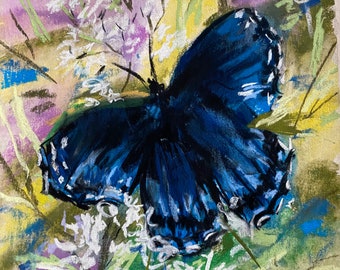 Spring Butterfly Original Pastel Painting 9 x 12 Inches Soft Beautiful Calm Artwork Home Decor Free Shipping Great Mothers Day Gift Idea:)