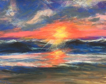 Florida Sunset Painting “Movement” Original Pastel Painting by JanLPastels Fine Art 9 x 12 inches Free Shipping Florida Coastal Home Decor