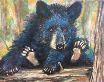 Black Bear Pastel Painting Smoky Mountains Original 11 x 16 Housewarming Gift Anniversary Birthday Gift Idea Animal Art Free Shipping