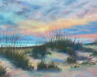 Beach Dunes Florida Sunset Pastel Painting 12 x 18 Original Soft Pastel Ocean Seascape Coastal Wall Fine Art FREE Shipping Housewarming Gift