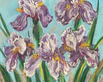 Lilacs in Purple Pastel Painting 9 x 12 in. Flower Wall Art Calm Summer Day Home Decor  Free Shipping