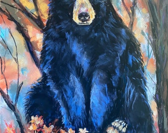 Black Bear in Trees Painting Pastel Original 14 x 20 Great Smoky Mountains Wildlife Nature Animal Art  Fine Art FREE SHIPPING Gift Idea