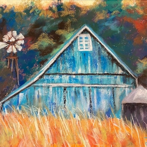 Barn Farmhouse Painting Original Artwork 12 x 16 Wooden Barn Windmill Landscape Country Wall Art Wedding Gift Free Shipping New House Gift
