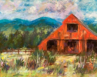 Red Barn Smoky Mountains Wears Valley  Pastel Painting Original Art 9 x 12 Great Smokey Blue Mountains National Park Landscape Free Shipping