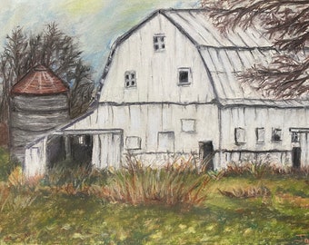 Barn Original Painting 11 x 16 by JanLPastels Fine Art Home Pastel Decor 11 x 16 Landscape Country Artwork Free Shipping Housewarming Gift