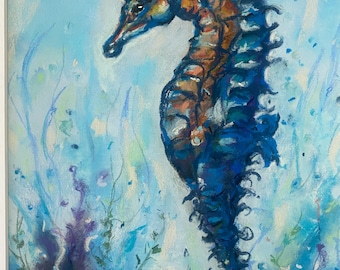 Seahorse Original Pastel Painting 11 x 14 Animal Art Wall Artwork Ocean Art Painting Birthday Gift Children’s Room Decor Free Ship