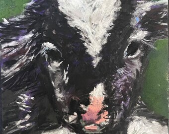 Cow with Heart Pastel Original Painting 5 x 7 Baby Calf Animal Art Gift Idea  Farm Country Fine Art Shelf Small Art Unique Free Shipping