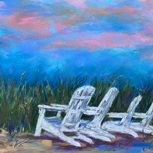 Beach Original Pastel Painting “Waiting for Sunset” 11 x 14 Coastal Seascape Ocean Wall Art Sand Dunes Free Shipping Housewarming Gift Idea