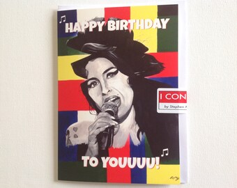 AMY WINEHOUSE birthday card - Amy Winehouse greeting card - Amy Winehouse pop art - card for Amy Winehouse fans - Happy Birthday to you!