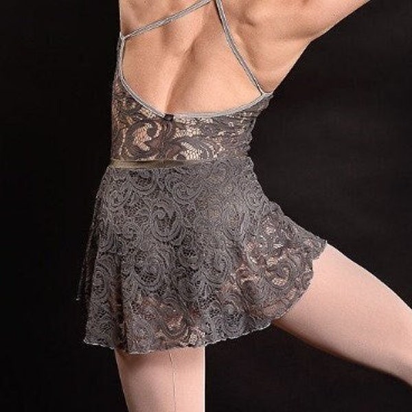 Gray Reimbroidered Lace Ballet High Low Pull-On Skirt