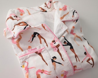 Flanelowa, zapinana na guziki piżamowa bluzka baleriny