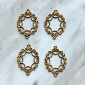 4 Pieces Vintage Raw Brass Filigree Connectors Ornate Stamping // jewelry making diy craft scrapbooking  metalwork earrings pendant