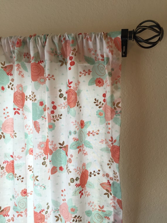 Coral Mint Floral Curtains Custom Curtains Coral Curtains Mint Curtains Floral Curtains Girl Curtains Nursery Curtains Shabby Chic