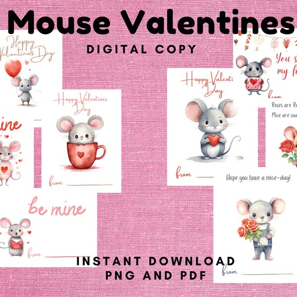 Mouse Valentines Cards . Classroom Valentines . Valentines . Digital File . Printable .