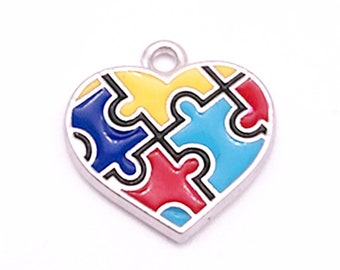 Autism Charms, Autism Jewelry Charms, Autism Awareness Charms, Puzzle Piece Heart Charms, Puzzle Piece Charm, Autism Jewelry, 5/10/20 PCS