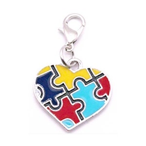 Autism Charms, Autism Clip On Charm, Autism Awareness Charms, Puzzle Piece Heart Charms, Puzzle Piece Charm, Autism Heart Charm, 5 or 10 PCS