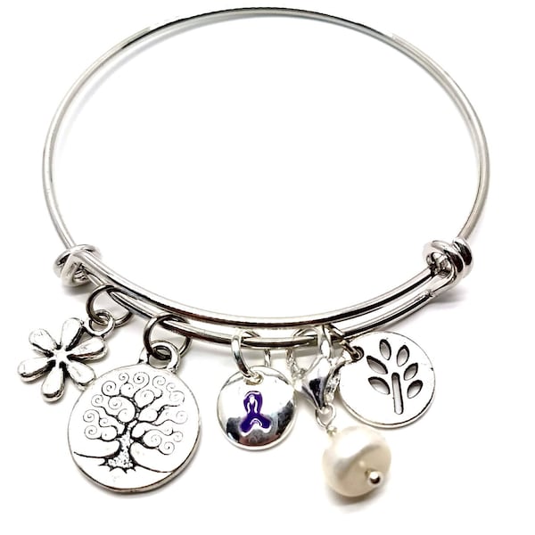 Purple Ribbon Bracelet, Purple Ribbon Awareness Jewelry, Cystic Fibrosis Awareness, Purple Ribbon Gift, Valentine's Day Gift, Gift For Mom