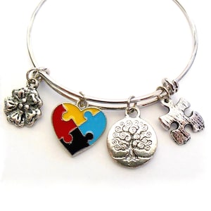 Autism Bracelet, Autism Awareness Jewelry, Puzzle Piece Heart Bracelet, Autism Awareness Gift, Christmas Gift, Gift For Mom