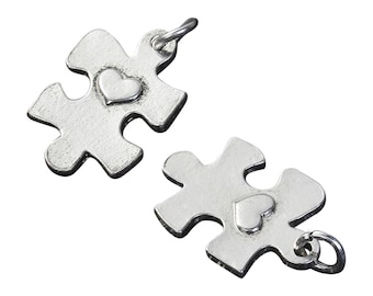 Autism Awareness Puzzle Charm, Silver Tone Alloy, Heart Detail