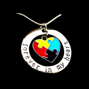 Autism Awareness Necklace, Autism Jewelry, Forever In My Heart Necklace, Puzzle Piece Jewelry, Autism Mom, Awareness Gift, Teacher Gift image 2