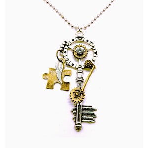 Autism Necklace, Autism Awareness Jewelry, Autism Acceptance, Steampunk Autism Necklace, Puzzle Piece Jewelry, Autism Necklace