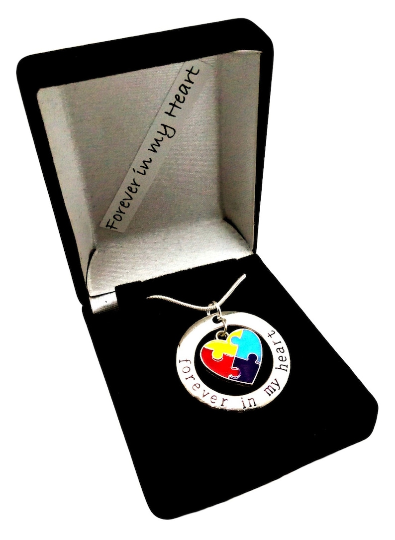 Autism Awareness Necklace, Autism Jewelry, Forever In My Heart Necklace, Puzzle Piece Jewelry, Autism Mom, Awareness Gift, Teacher Gift image 3