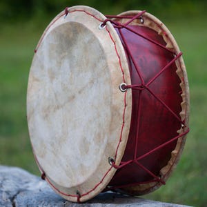 18&quot; - 45 cm Double-Sided Shamanic Drum with Natural Fur & Deer Hide, Ritual Instrument, Shamanic Journey Drum, Handmade, Sacred Drum