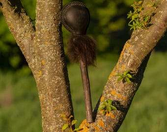 Handmade Wild Goat Hide Shamanic Rattle – Hardwood Handle Shaker Tool