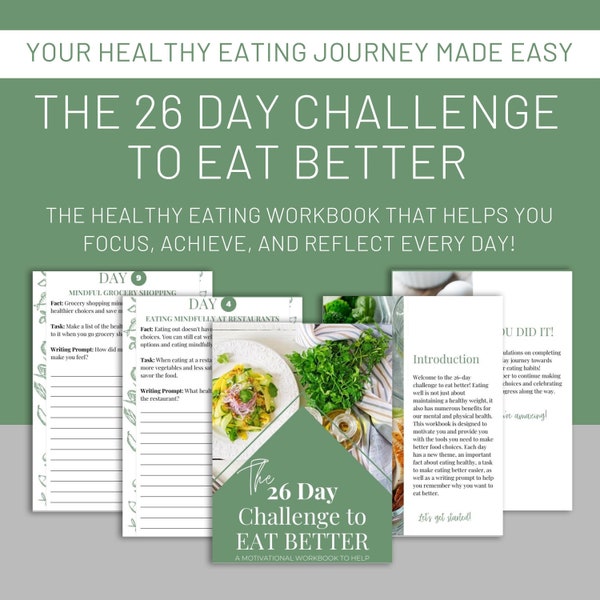 26 Tage Challenge To Eat Better Workbook, Anleitung für gesunde Ernährung, motivierendes Arbeitsbuch, tägliche Affirmationen, Sofort-Download-Selbsthilfe-Ebook