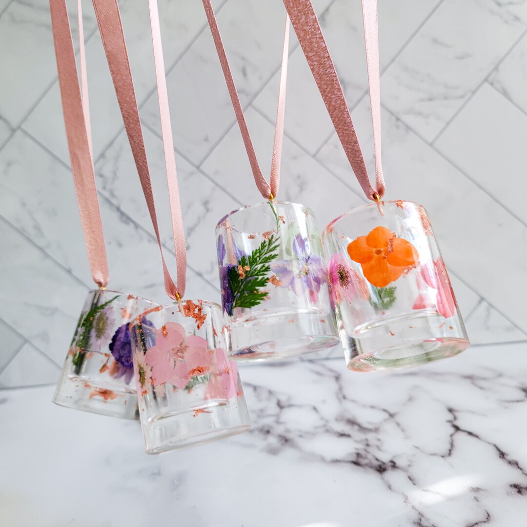 Shot Glass Necklace Shatterproof With Flowers, Bridesmaid Gift