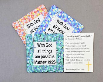 Pocket Prayer Quilt with Cross - Matthew 19:26 Embroidered Scripture