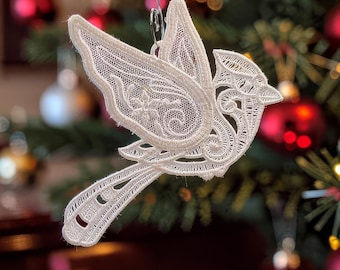 Cardinal Lace Ornament with Iridescent Wings