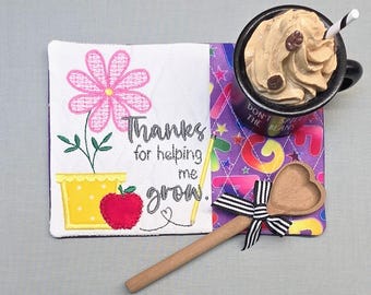 Teacher Appreciation Mug Rug - Ideal Gift for Coffee and Tea Lovers - Fabric Rectangle Coaster