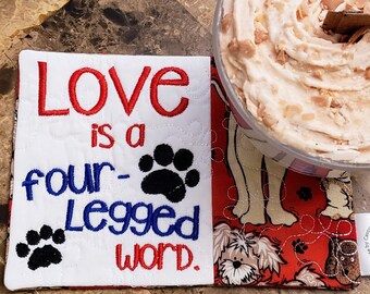 Dog Lover's Mug Rug - Ideal Gift for Coffee and Tea Lovers - Fabric Rectangle Coaster