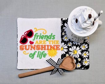 Friendship Mug Rug - Friends Are The Sunshine Of Life Rectangular Coaster