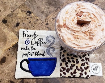 Coffee Cup Mug Rug - Ideal Gift for Coffee and Tea Lovers - Fabric Rectangle Coaster
