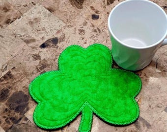 Shamrock Mug Rug: St. Patrick's Day Coaster - Gift for Coffee Lovers