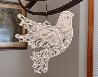 Dove Christmas Ornament - Embroidered Free Standing Lace
