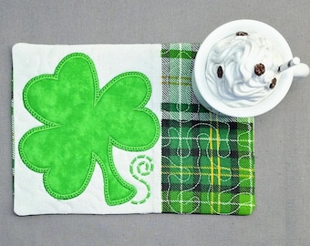 Shamrock Mug Rug - Ideal Gift for Coffee and Tea Lovers - Fabric Rectangle Coaster - St. Patrick's Day