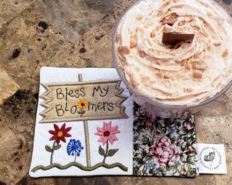 Bless My Bloomers Mug Rug - Ideal Gift for Coffee and Tea Lovers - Fabric Rectangle Coaster