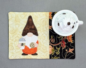 Fall Gnome Mug Rug: Pumpkin Spice Rectangle Coaster - Gift for Coffee Lovers