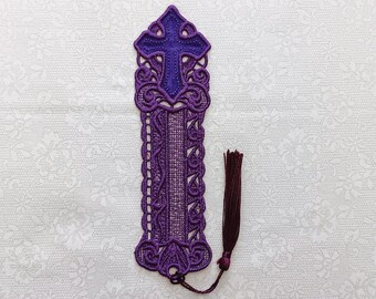 Cross Bookmark - Embroidered Free Standing Lace