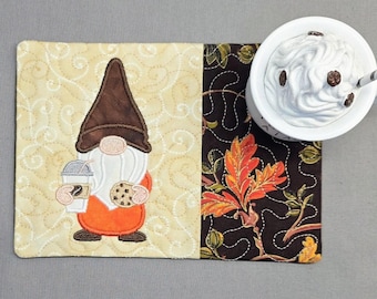 Fall Gnome Mug Rug - Ideal Gift for Coffee and Tea Lovers - Fabric Rectangle Coaster