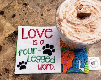 Cat Lover's Mug Rug - Ideal Gift for Coffee and Tea Lovers - Fabric Rectangle Coaster