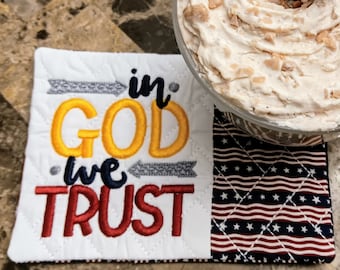Patriotic Mug Rug - Ideal Gift for Coffee and Tea Lovers - Fabric Rectangle Coaster