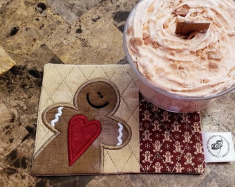 Gingerbread Mug Rug - Ideal Gift for Coffee and Tea Lovers - Fabric Rectangle Coaster