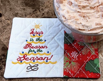 Christmas Tree Mug Rug - Gift for Coffee and Tea Lovers - Rectangle Coaster
